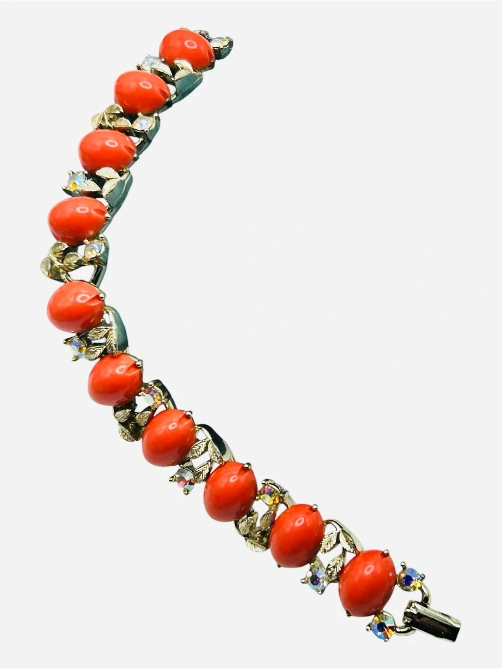 Vintage Lisner Coral Thermoset AB Rhinestone Bracelet